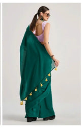 India Silk Dark Green Sarees Crafted From Soft Viscose Mul Fabric Offer A Perfect Blend Of Comfort And Elegance